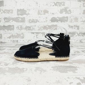 NEW Eileen Fisher Black Leather Lace Up Espadrilles B247